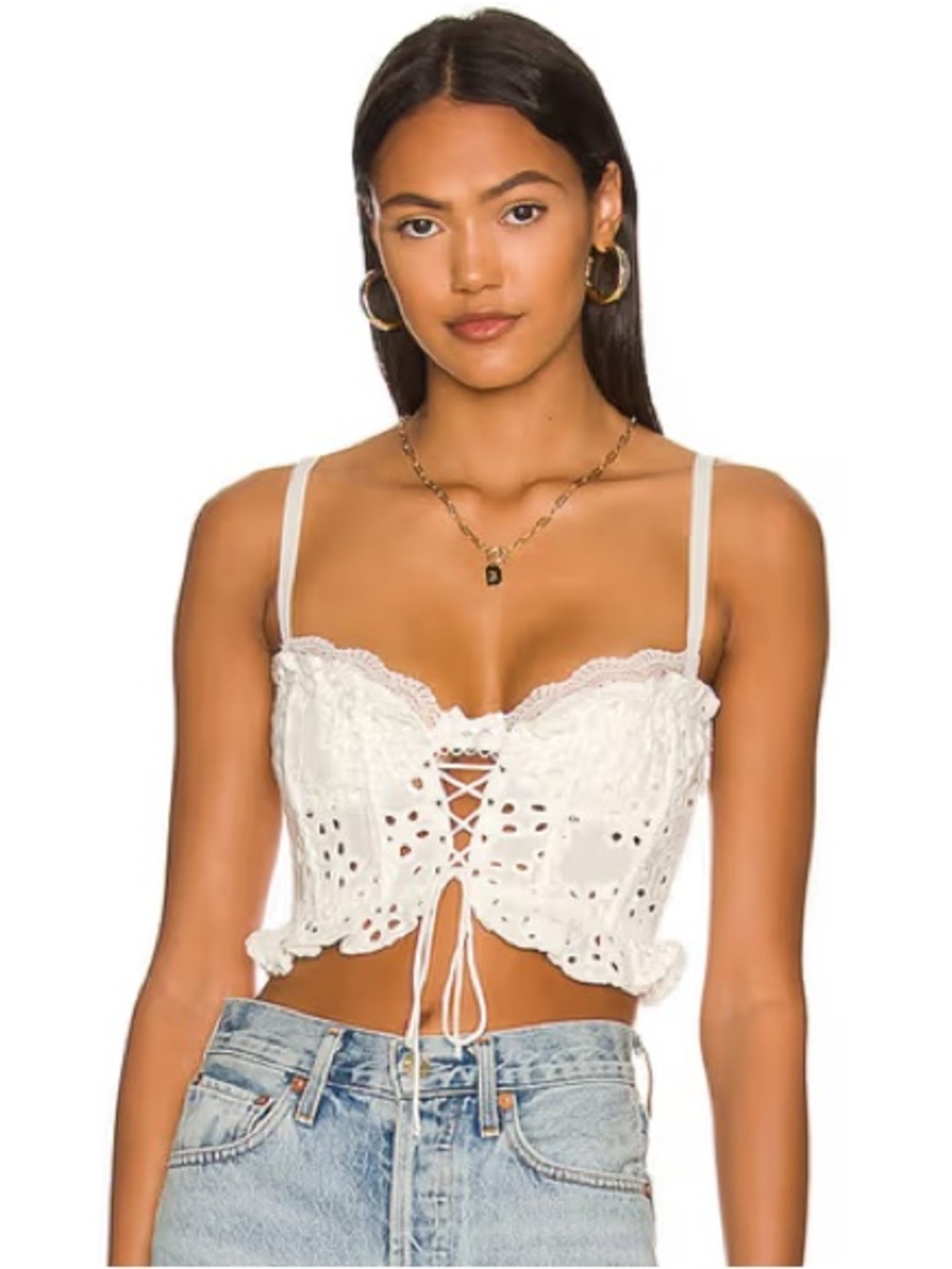 For Love and Lemons Sadie Corset Crop Top in White Size M